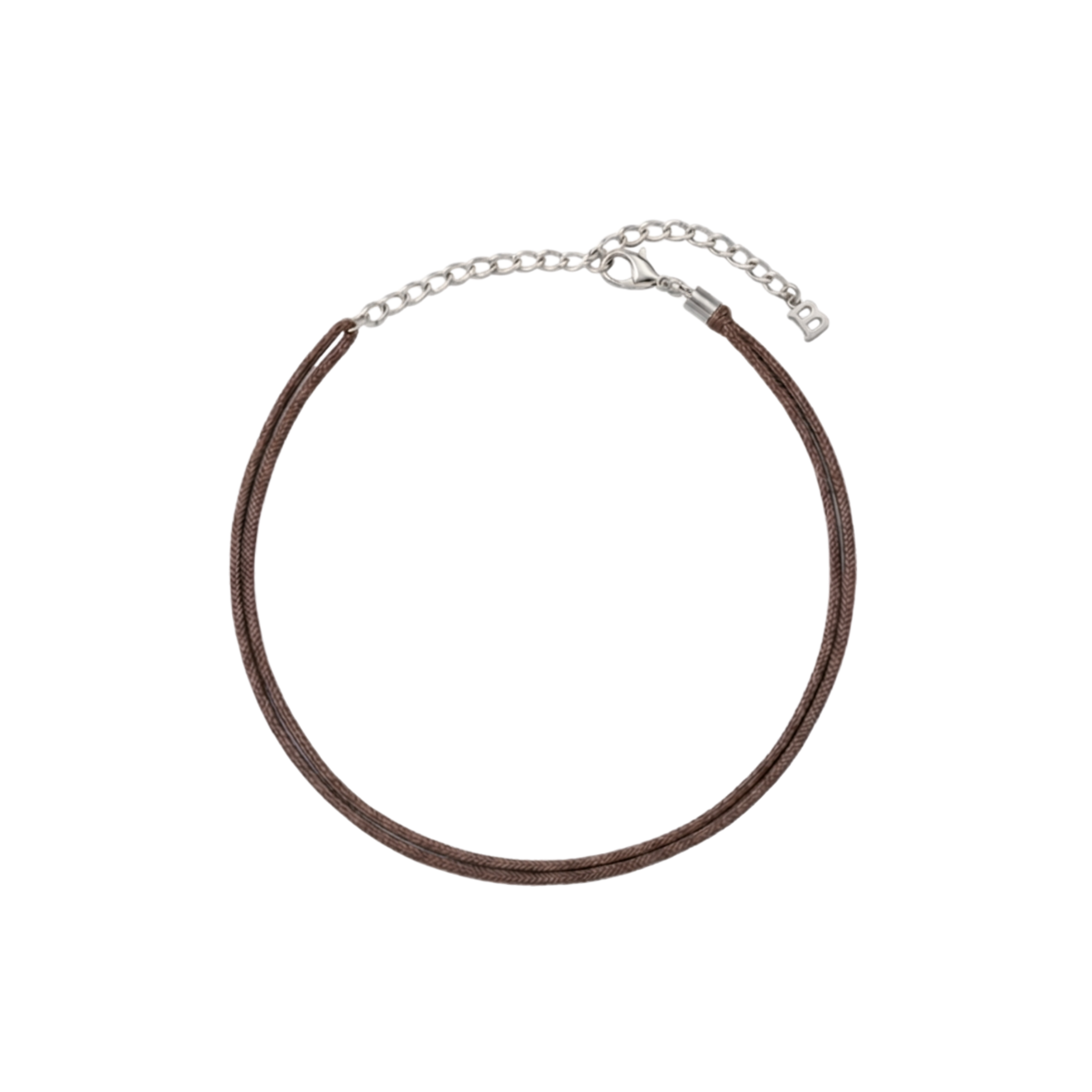 Collana Lunatica È NA ROBA in cordino marrone intrecciato con chiusura a moschettone argento, fatta a mano
